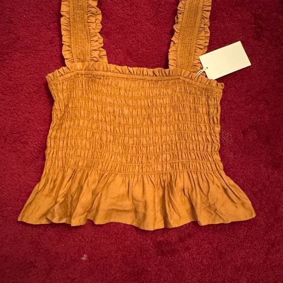 A.PEACH Mustard Ruffle Blouse Size SMALL NWT - Picture 3 of 9